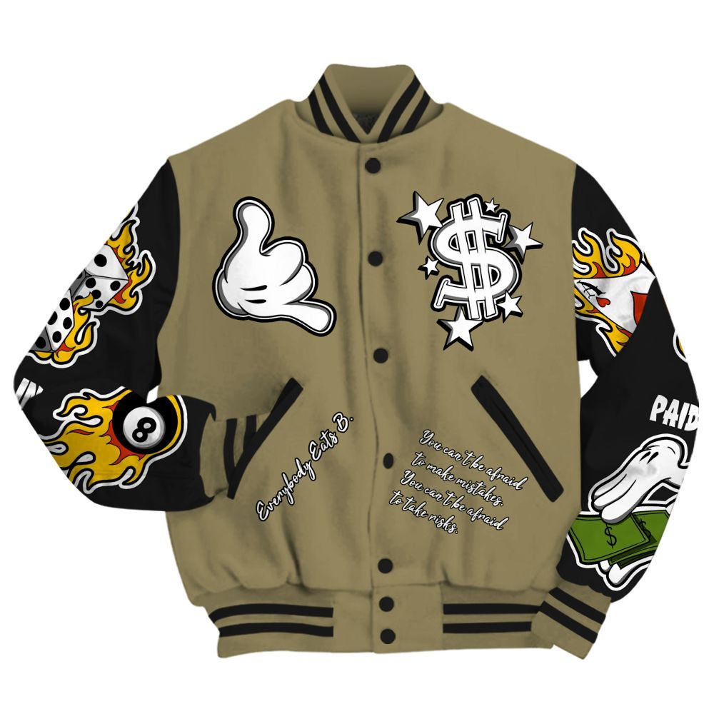 Varsity Jacket To Match Black Olive 7s - Everybody Paid In Full Graphic All Over Print