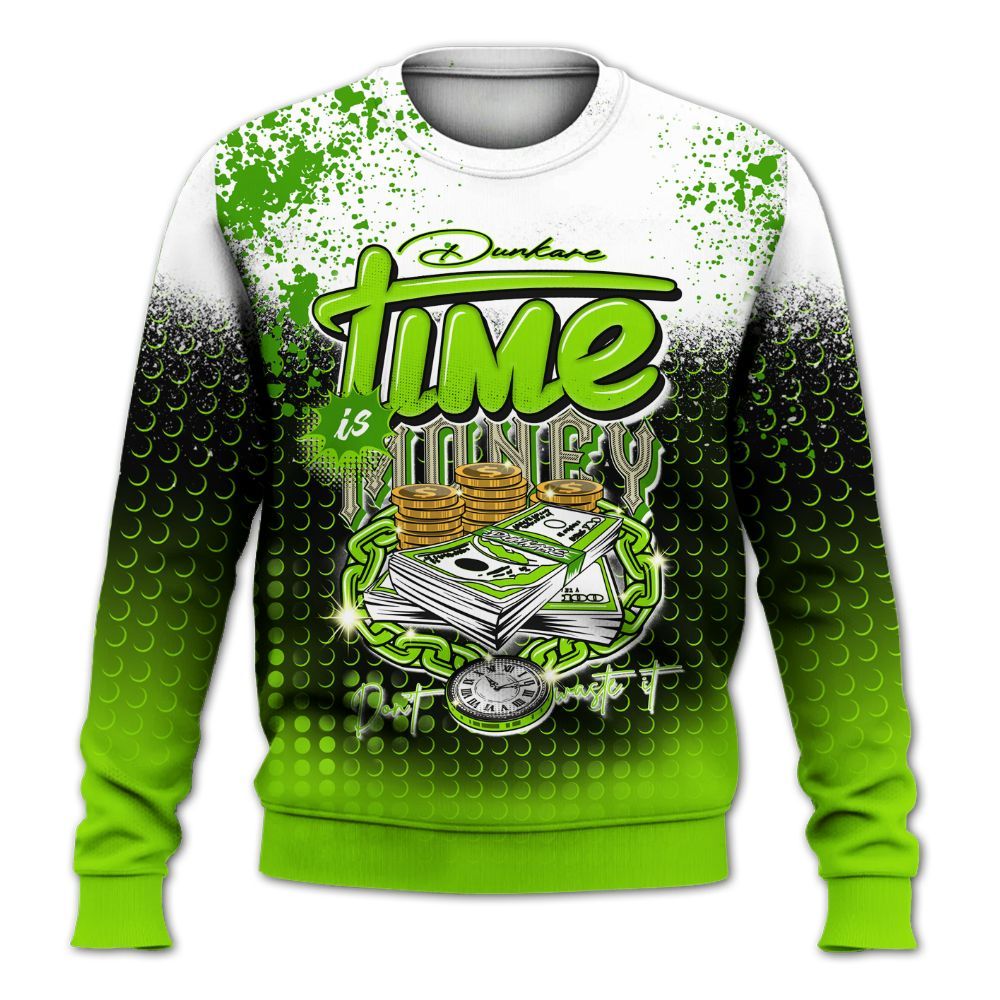 Sweatshirt To Match Electric Green 6s - Halftone Time Is Money All Over Print