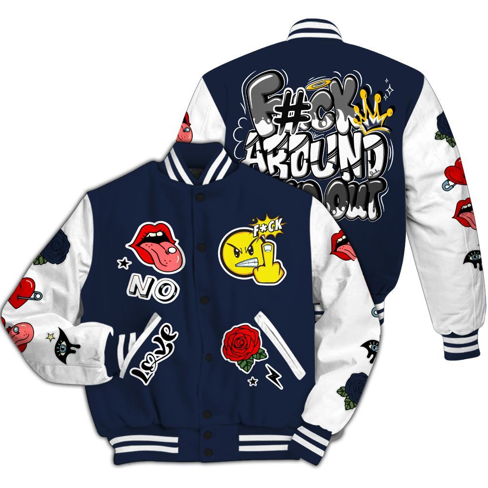 Varsity Jacket To Match Dunk Low White Midnight Navy - FK Around Find Out All Over Print