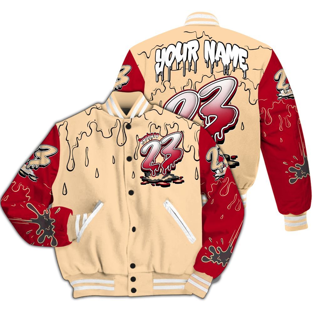 Varsity Jacket To Match Retro Pizza GS 4s - Custom Name 23 Drip Sludges All Over Print