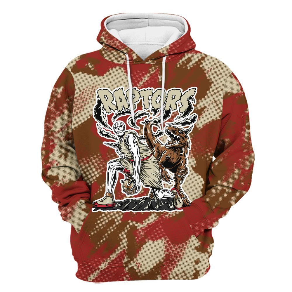 Hoodie To Match Archaeo Brown 5s - Raptors Skeleton Abstract Halftone All Over Print