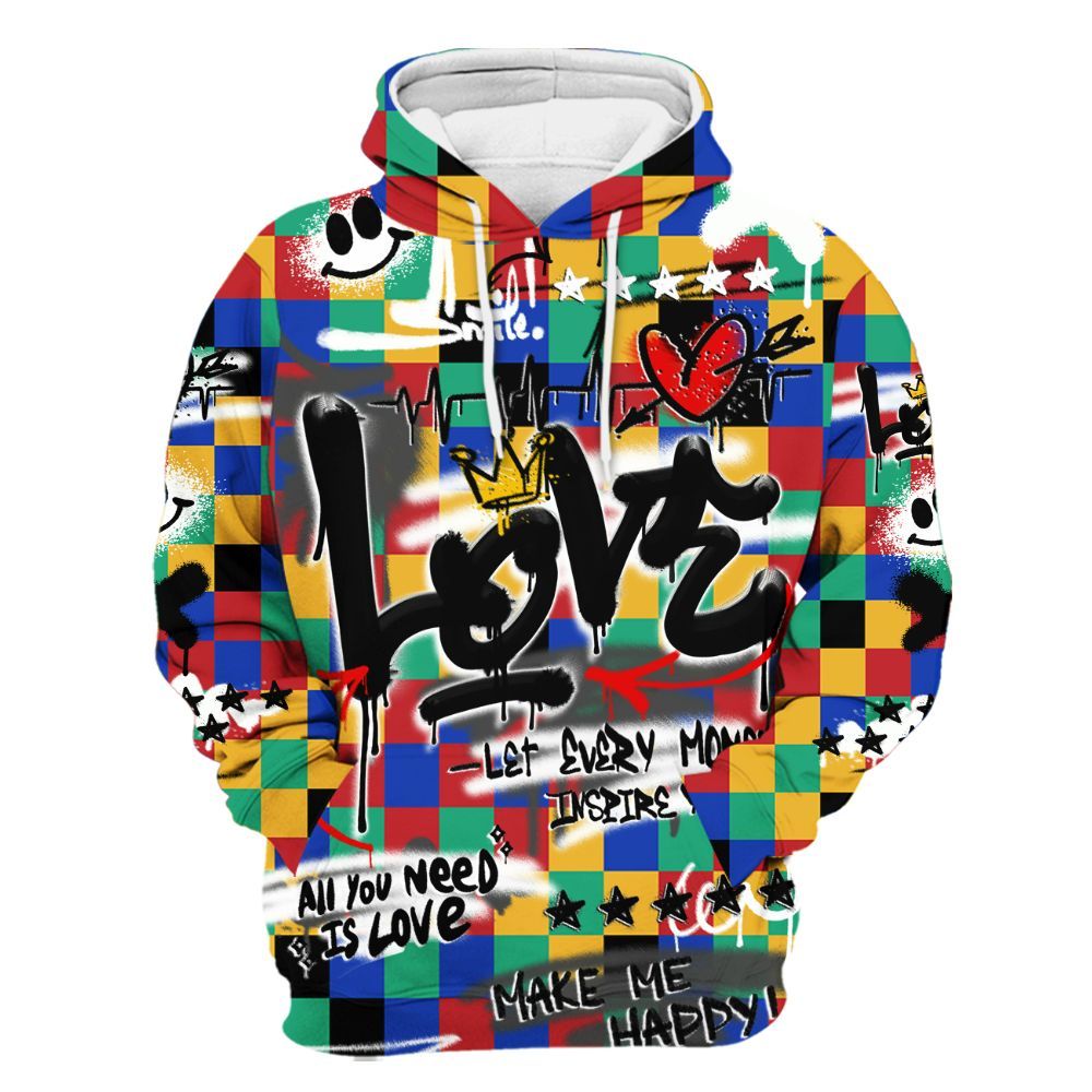 Hoodie To Match Air Rainbow Weave - Happy Love Beats Graffiti Streetwear All Over Print