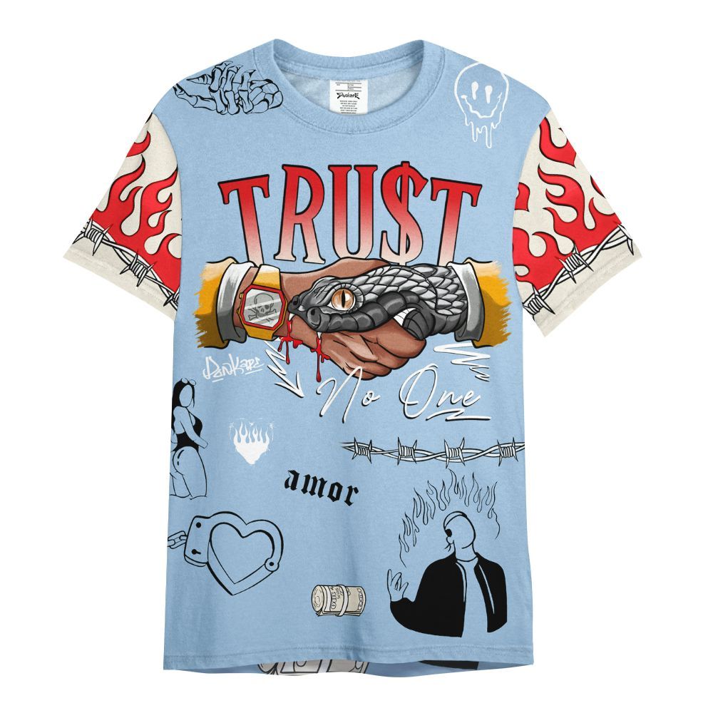 Shirt To Match Retro High OG Pale Ivory Psychic Blue 1s - Snake Trust No One All Over Print