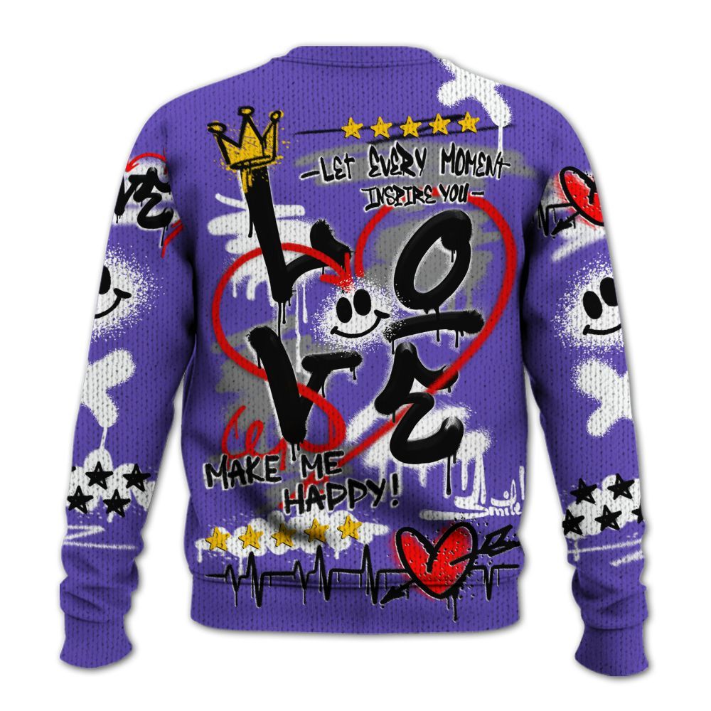 Knitted Sweater To Match Field Purple 12s - Happy Love Beats Graffiti Streetwear