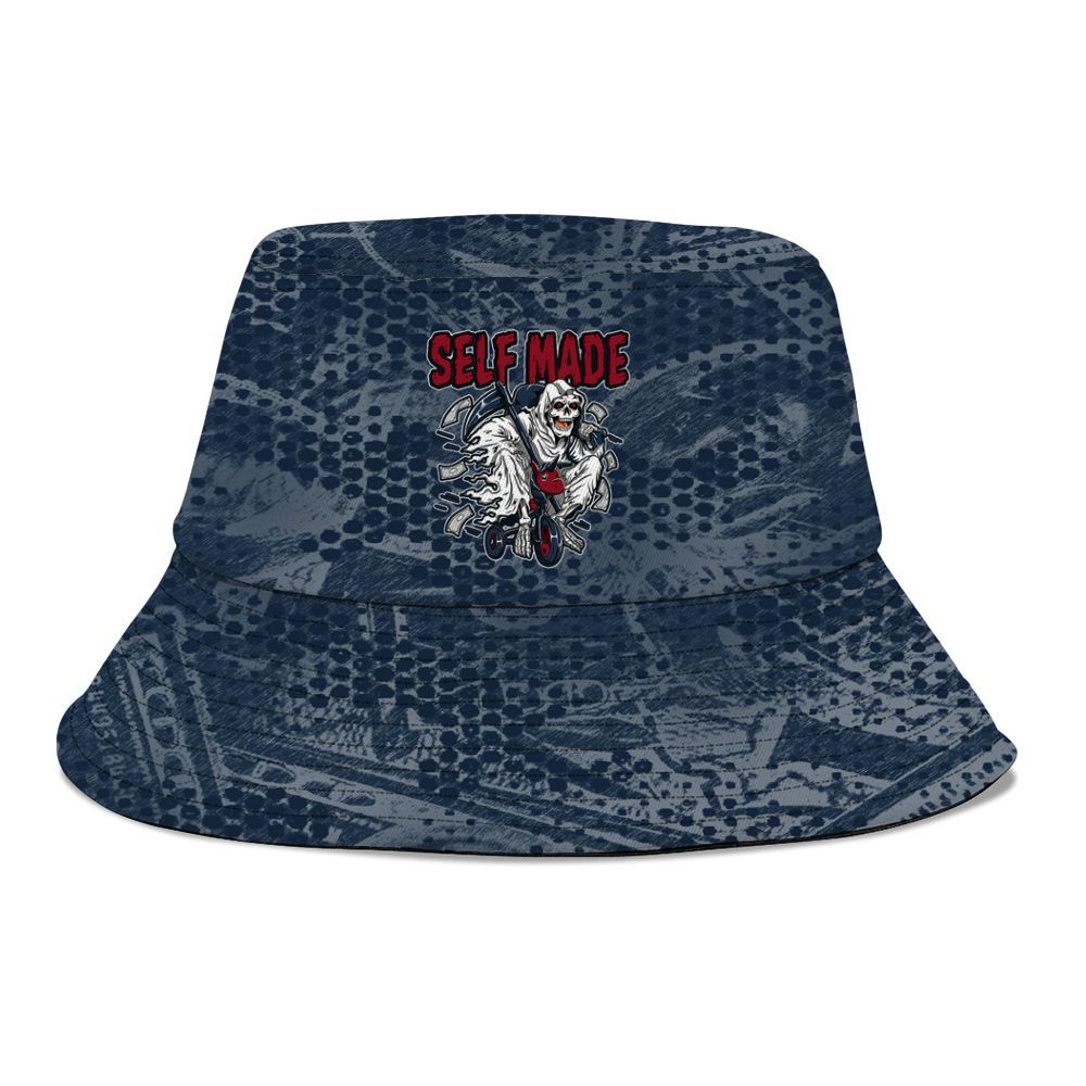 Bucket Hat To Match White Midnight Navy 6s - Self Make Skeleton Banknotes Art Graphic