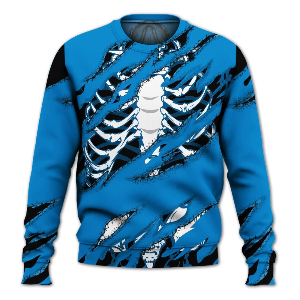 Sweatshirt To Match Industrial Blue 4s - GOT 'EM Skeleton Scratch Military Blue 4s All Over Print