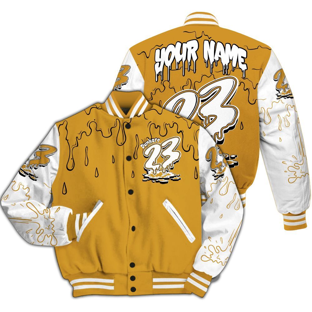 Varsity Jacket To Match Dunk Low Wheat Pale Ivory - Custom Name 23 Drip All Over Print