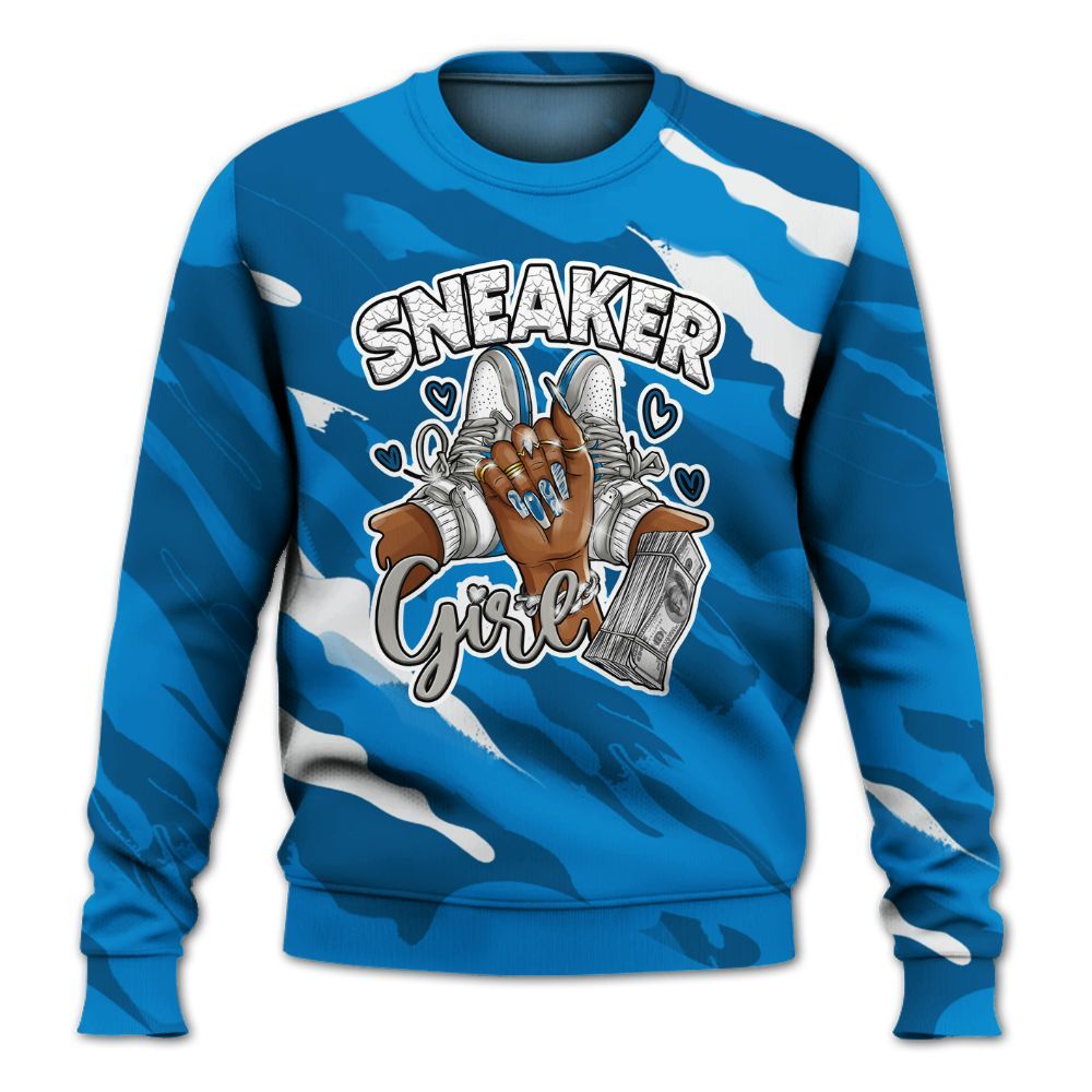 Sweatshirt To Match Industrial Blue 4s - Sneakerz Girlz Colored All Over Print