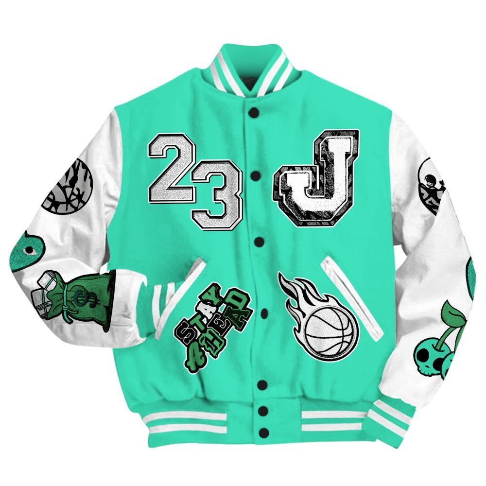 Varsity Jacket To Match Black Green Glow 3s - Hustles Money Number 23 All Over Print