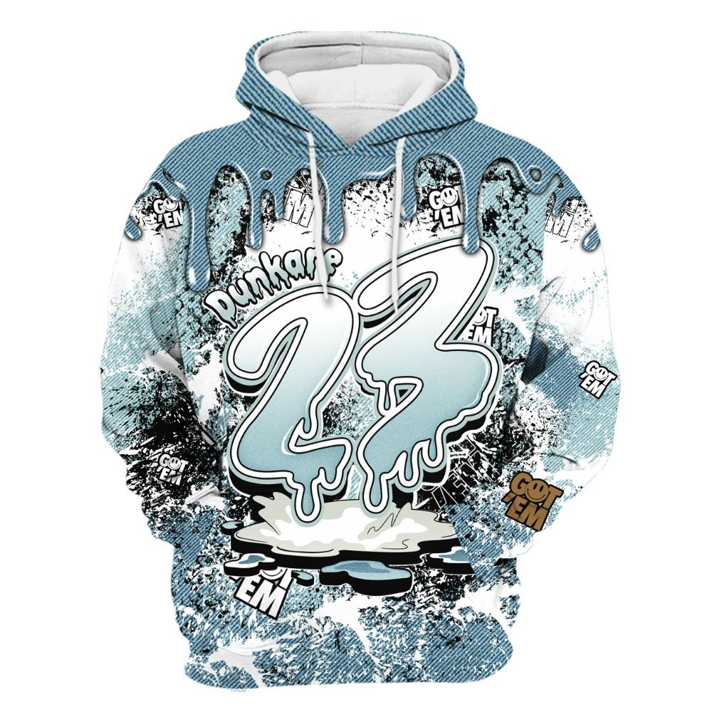 Hoodie To Match Denim Worn Blue 2025 4s - Dripping 23 Drip All Over Print