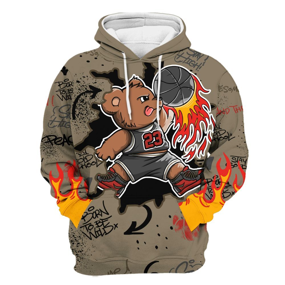 Hoodie To Match Olive 9s - Number 23 Basketball Bear Custom Name All Over Print