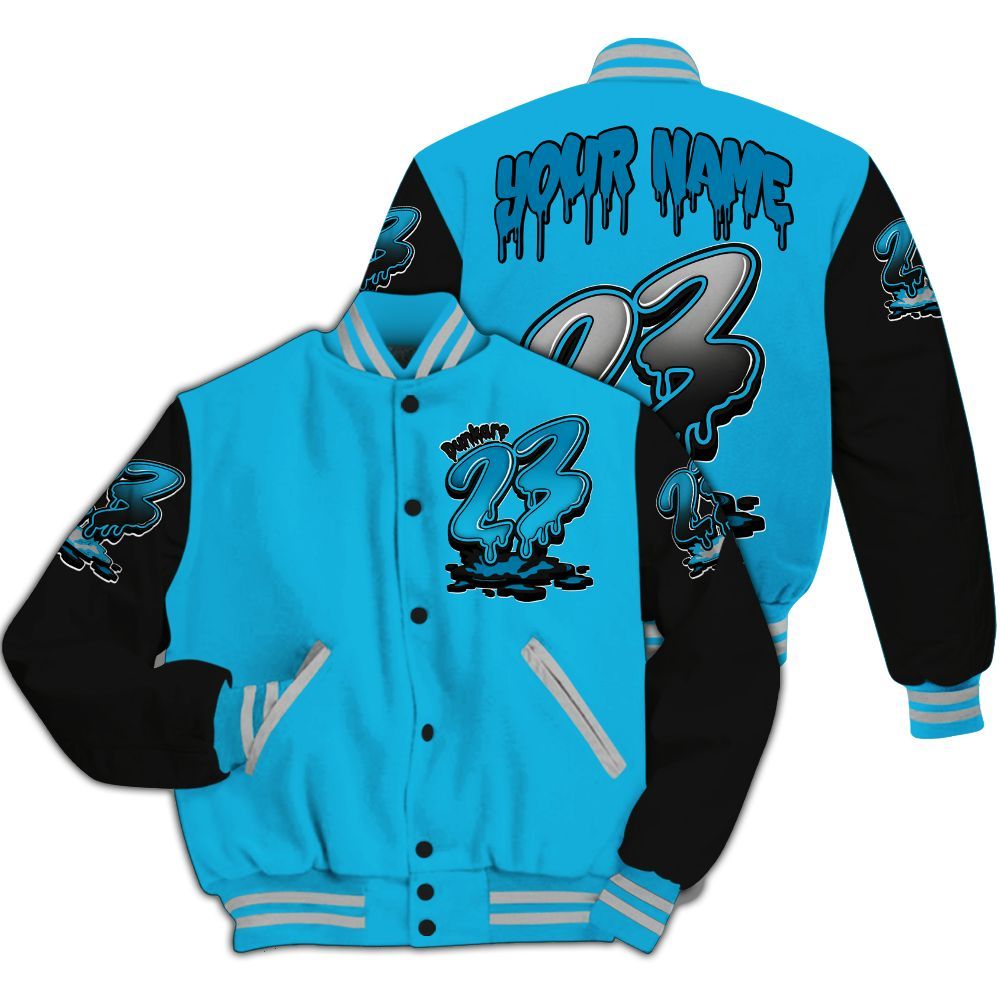 Varsity Jacket To Match Black University Blue 2026 14s - Custom Name 23 Drip All Over Print