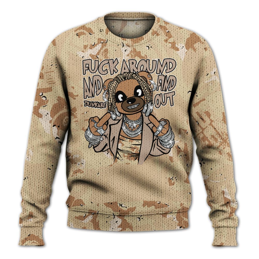 Knitted Sweater To Match Desert Camo 3s - F#ck Around Bear Bear Monogram Graffiti