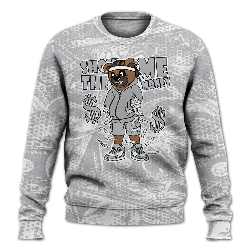 Sweatshirt To Match Low OG Wolf Grey 1s - Show Me Bear Banknotes Art All Over Print