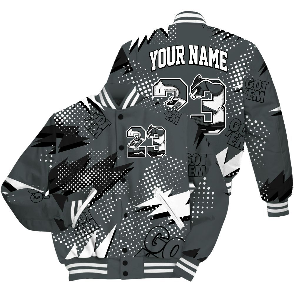 Varsity Jacket To Match Black RM Nigel Sylvester 4s Shirt, Custom Name Number 23 5s All Over Print