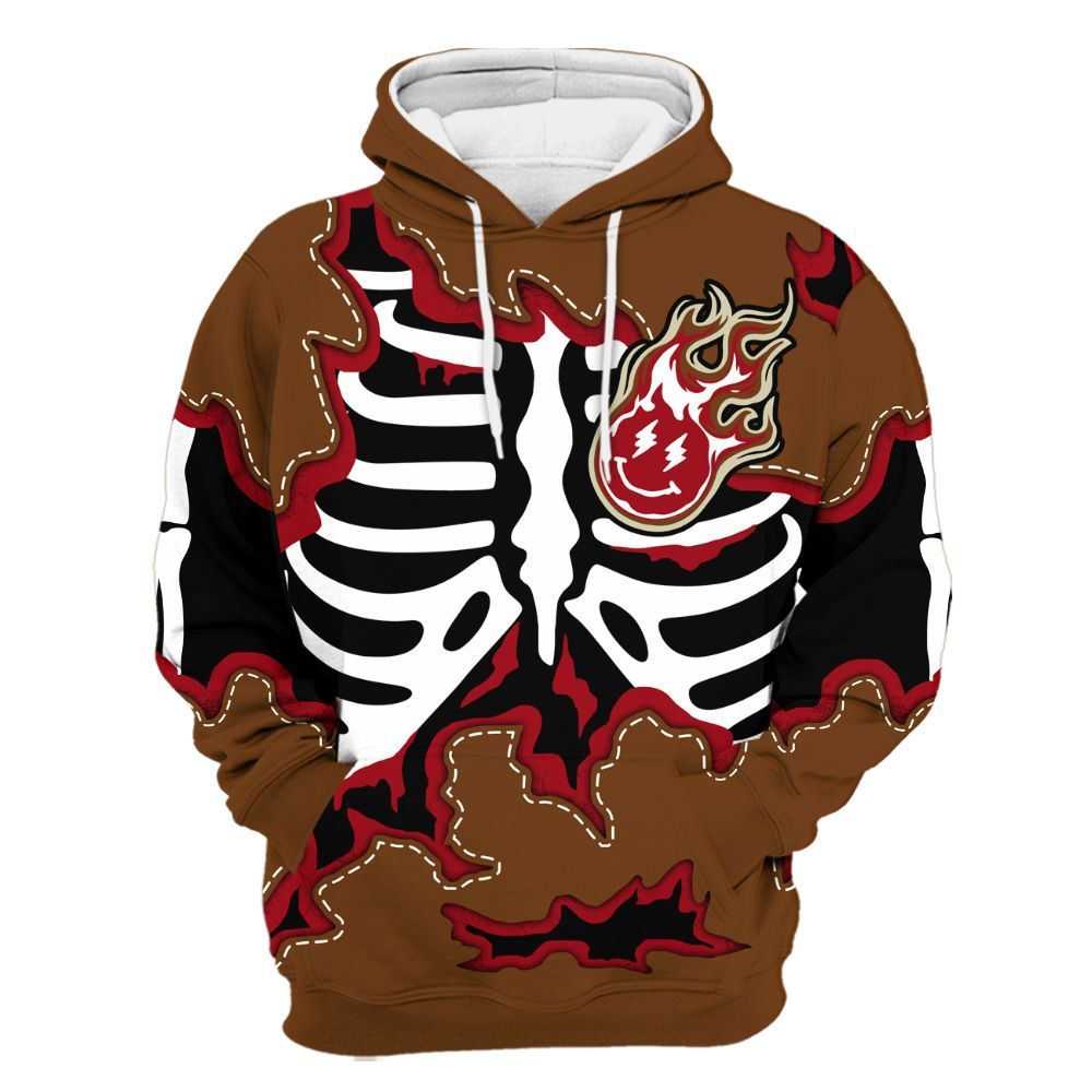Hoodie To Match Archaeo Brown 5s - Skeleton Smiley Face All Over Print