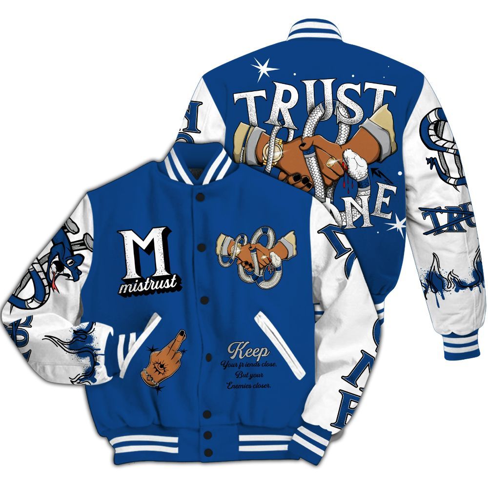 Varsity Jacket To Match Air Ship Royal Blue - Trust No One Snake-Bite Street Style All Over Print