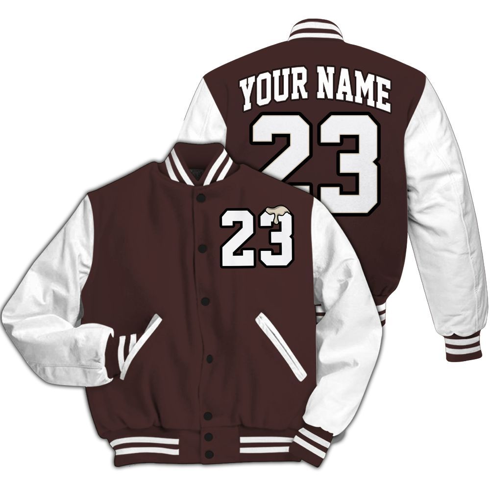 Varsity Jacket To Match Burgundy Crush 3s - Custom Name Number 23 Drip All Over Print