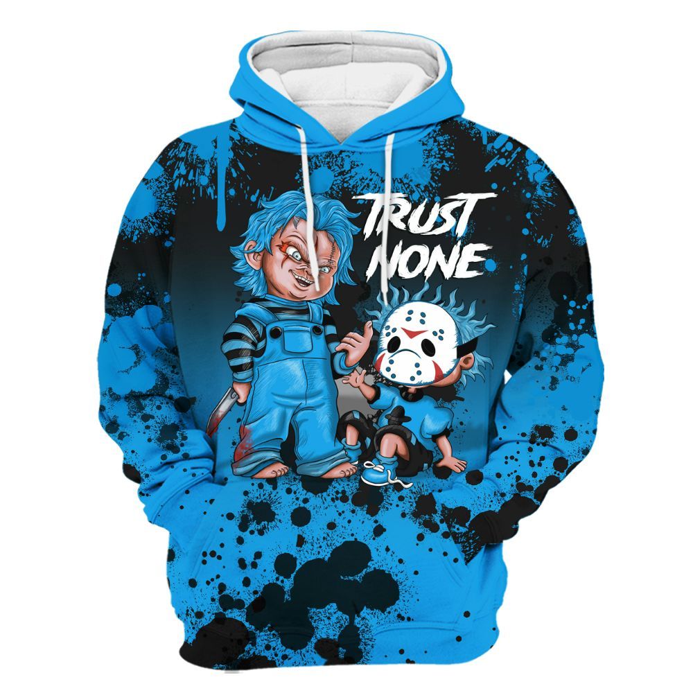 Hoodie To Match Black University Blue 2022 13s - Trust No One Scary All Over Print