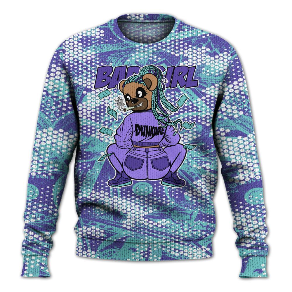 Knitted Sweater To Match Low Hornets 1s - Rebellious Girl Bear Banknotes Art