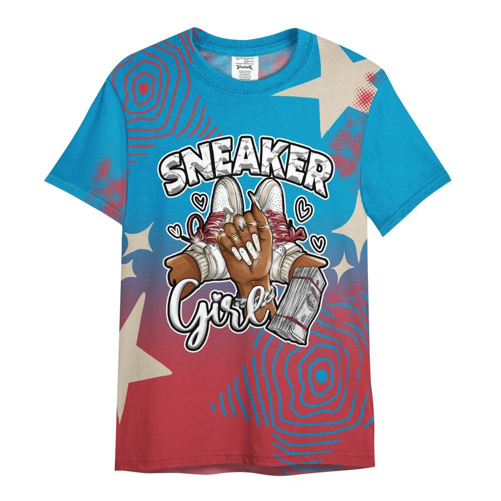 Shirt To Match High OG University Red Dark Powder Blue 1s - Sneakerz Girlz Unique Starz All Over Print