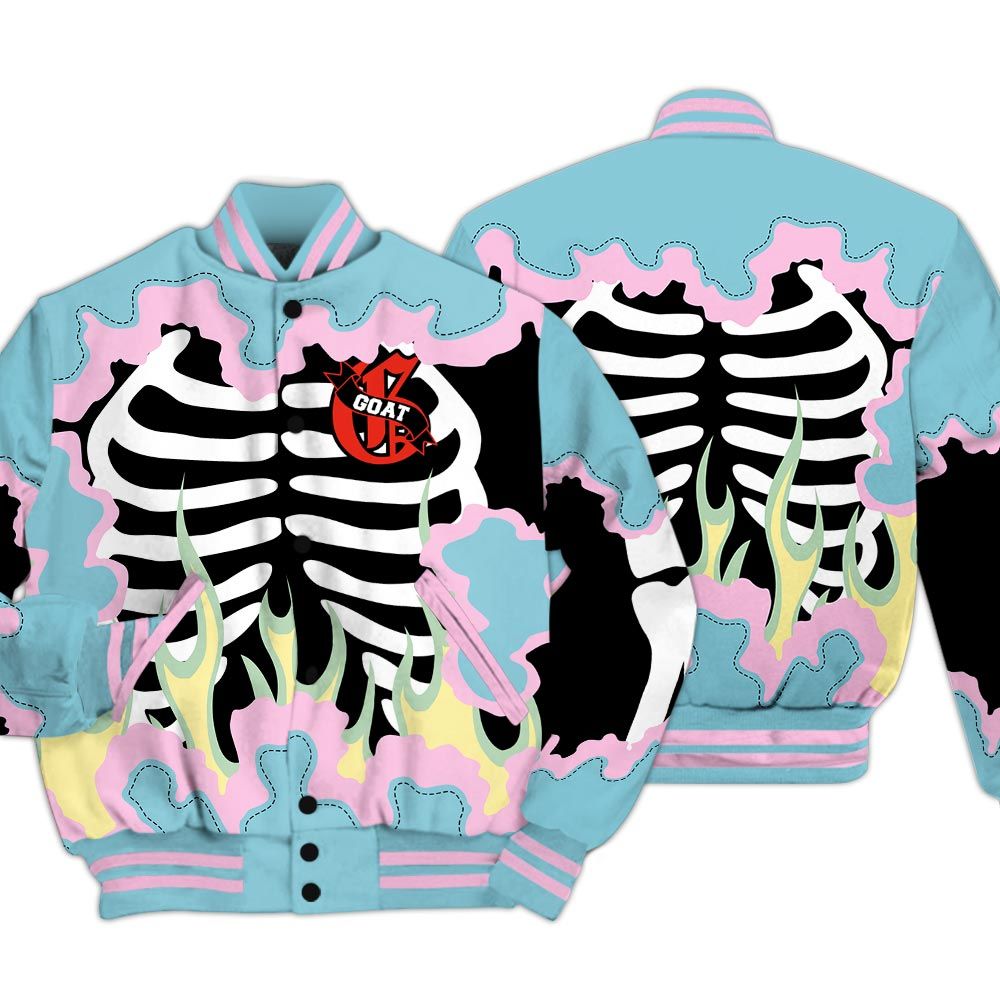 Varsity Jacket To Match SB Dunk Low Visty - G.O.A.T 23 Skeleton Flame Baseball Varsity Jacket Outfit