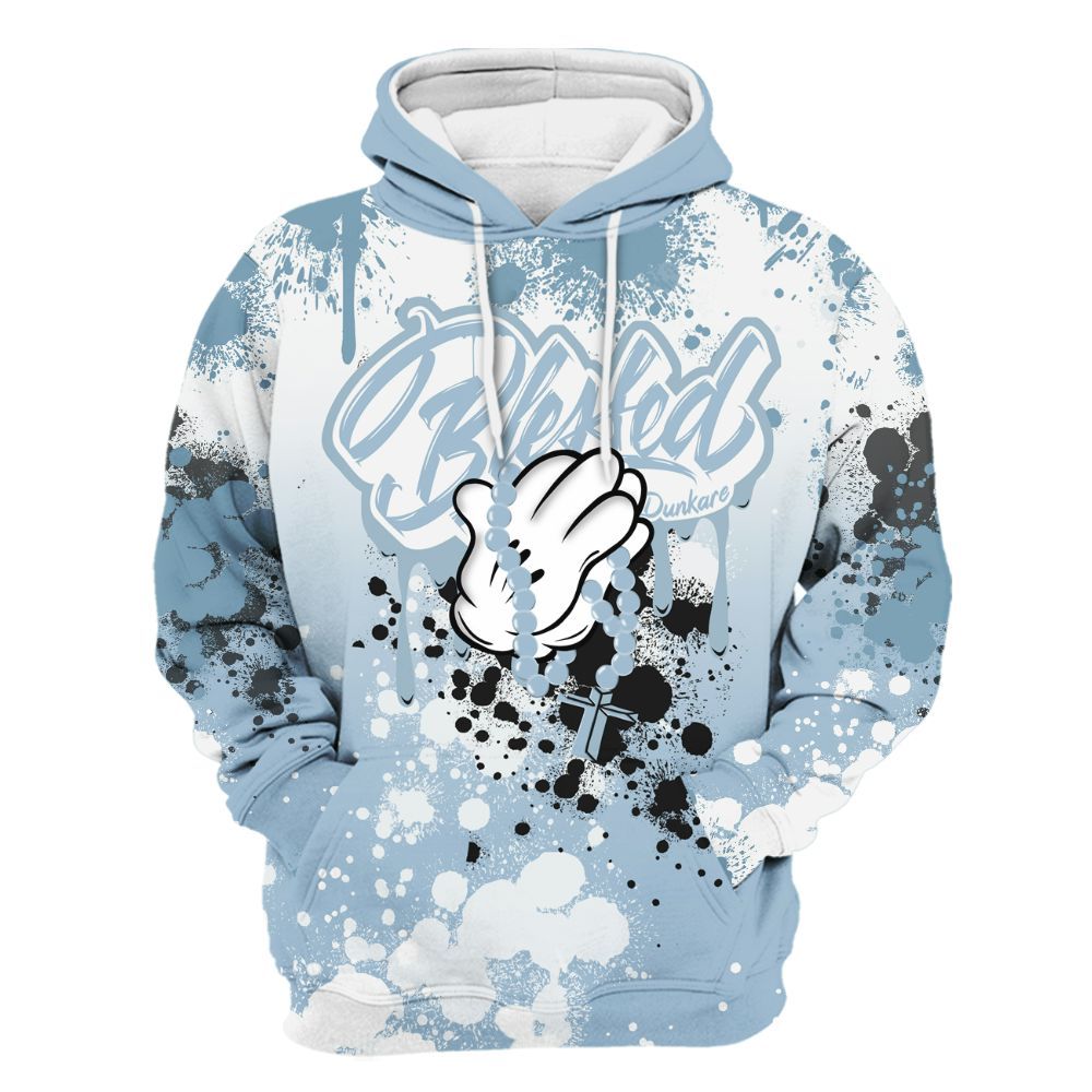Hoodie To Match Mid Ice Blue 1s - God Blessed Ink Drip All Over Print