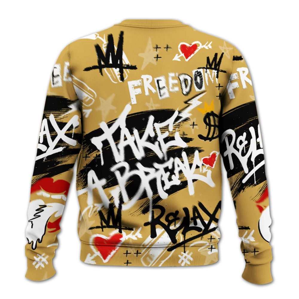 Sweatshirt To Match Retro Light Ginger 14s - Take Break Freedom Graffiti Streetwear All Over Print