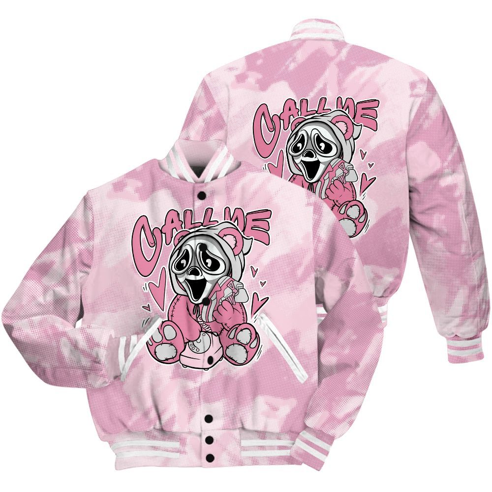 Varsity Jacket To Match Orchid 4s Shirt - Call Me Bear Abstract Halftone All Over Print