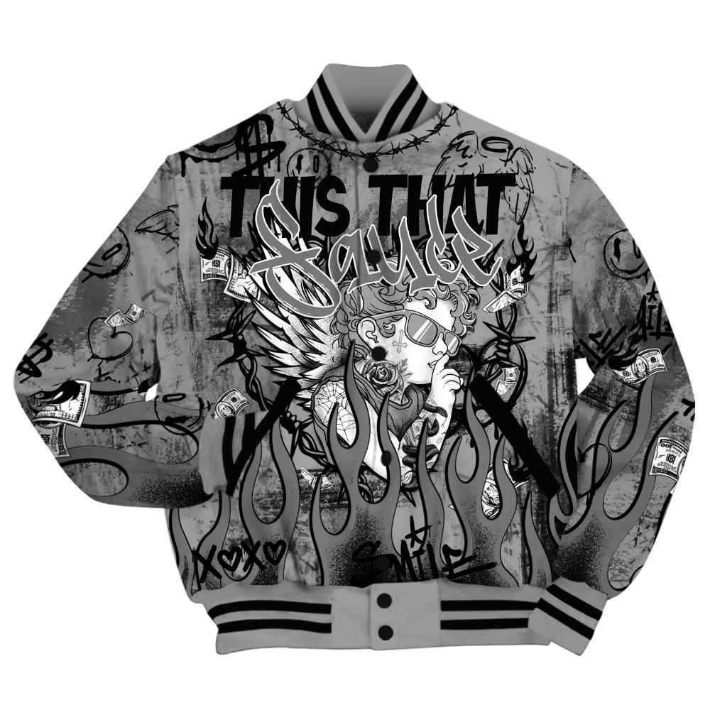 Varsity Jacket To Match Black Wolf Grey 12s Shirt, This That Sauce Angel All Over Print