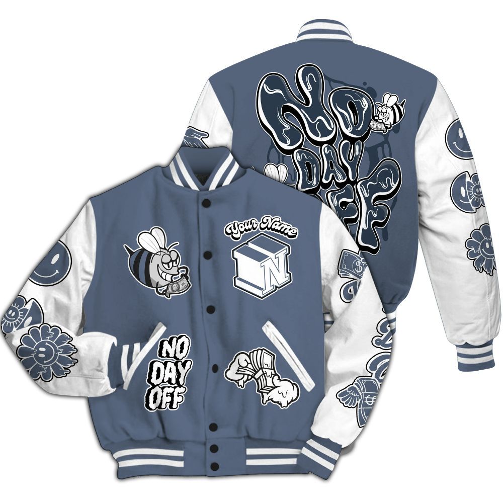 Varsity Jacket To Match Low Diffused Blue 11s - No Day Off Graphic Custom Name All Over Print