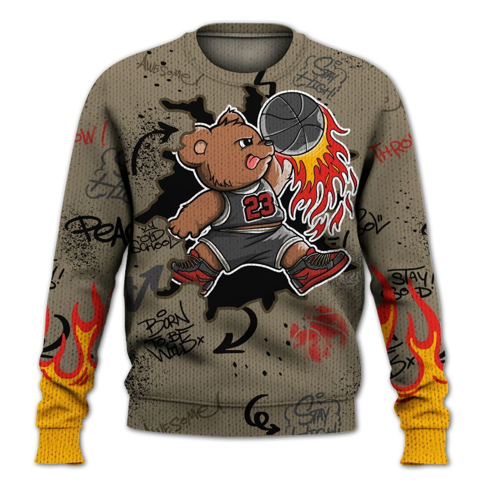 Knitted Sweater To Match Olive 9s - Number 23 Basketball Bear Custom Name