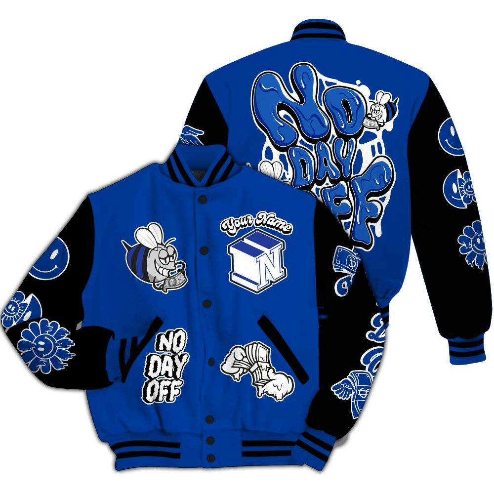 Varsity Jacket To Match Hyper Royal 12s - No Day Off Graphic Custom Name All Over Print