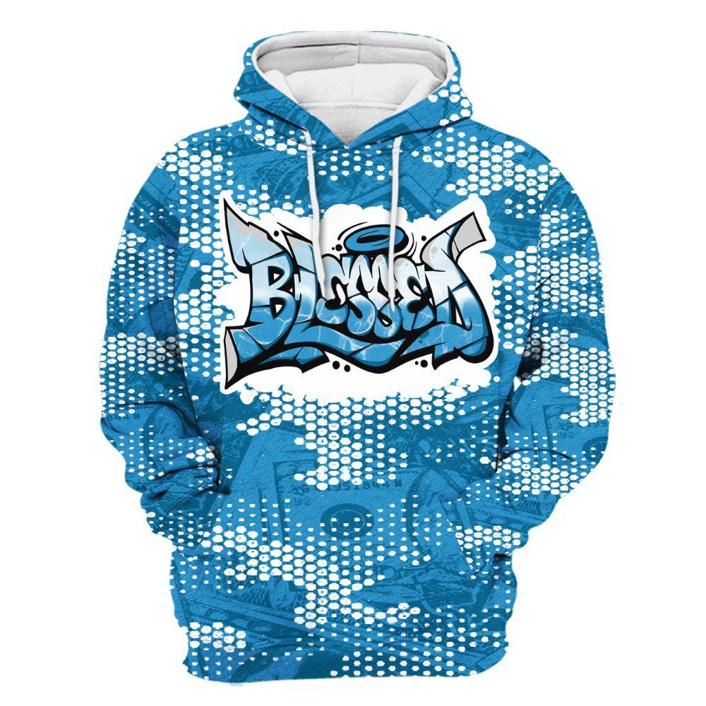 Hoodie To Match Powder Blue 9s - Blessing Graphic Banknotes All Over Print