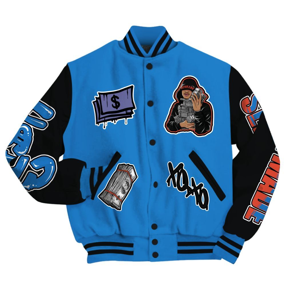 Varsity Jacket To Match Hi-Res Blue 700s - Selfmade Unique All Over Print