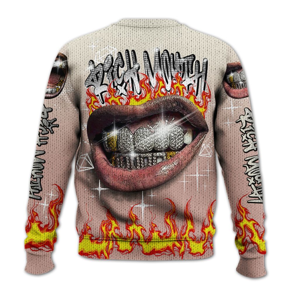Knitted Sweater To Match Air Force Low 1 Arctic Orange - Rich Mouth Fire Rap Retro 90s