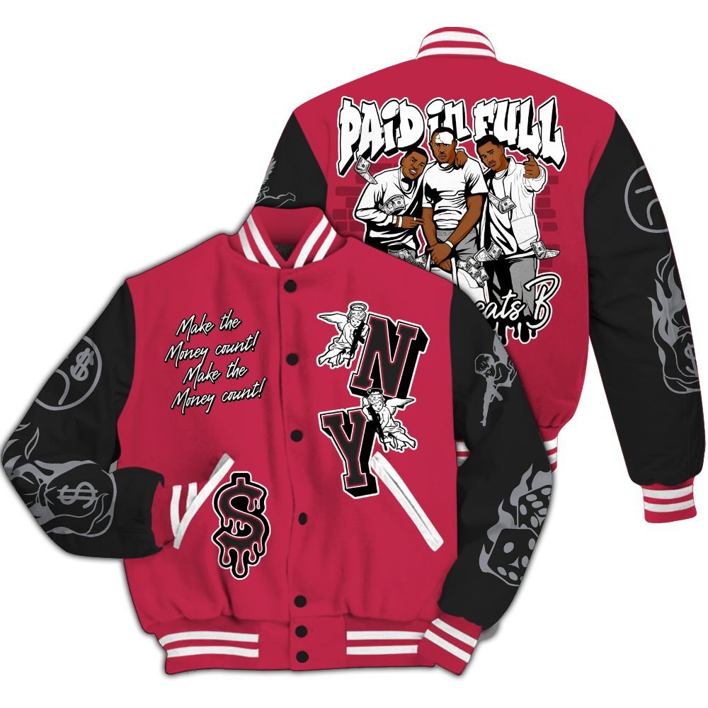Varsity Jacket To Match Toro Bravo 4s - Paid In Full Money Graphic Varsity Jacket All Over Print