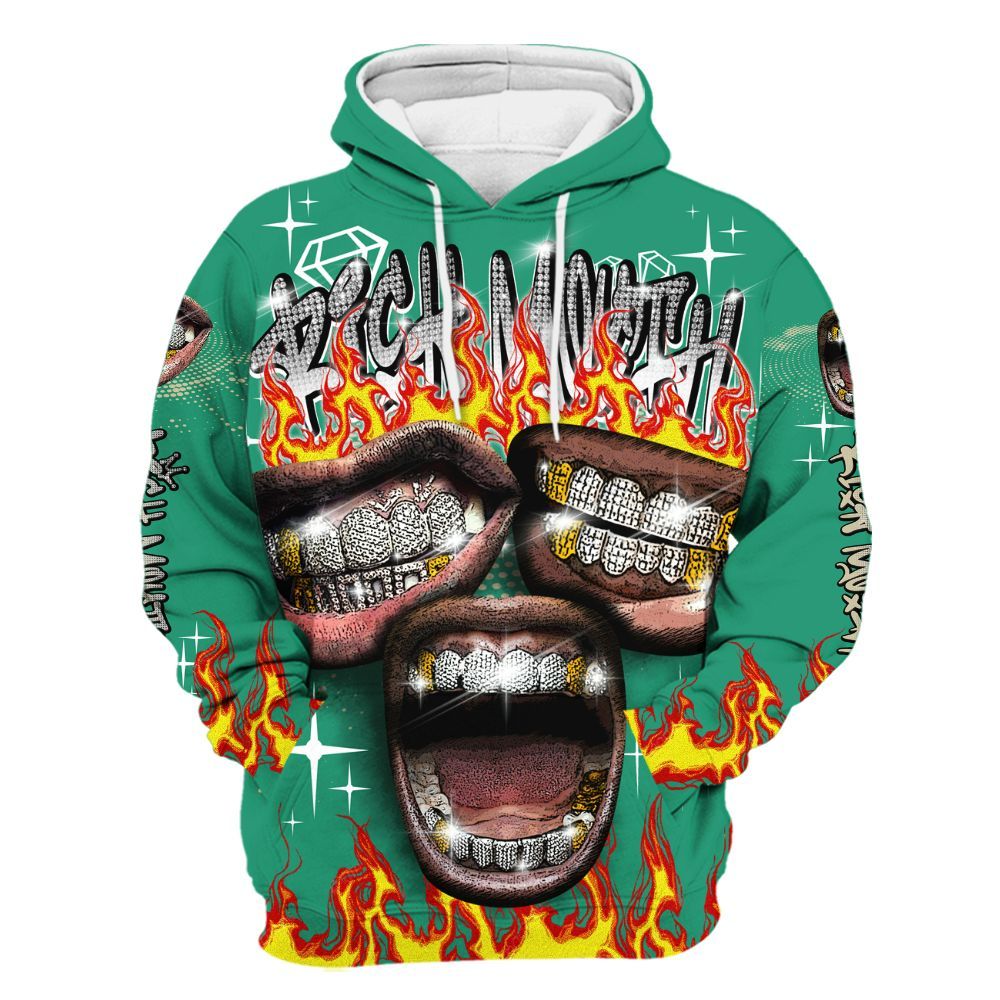Hoodie To Match Pine Green 4s - Rich Mouth Fire Rap Retro 90s All Over Print