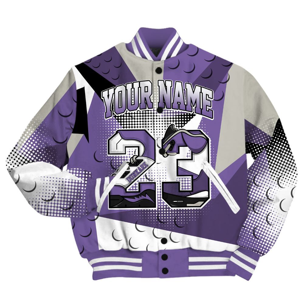 Varsity Jacket To Match Dunk Low Black Raspberry Shirt, Poly Custom Name Number 23 5s All Over Print