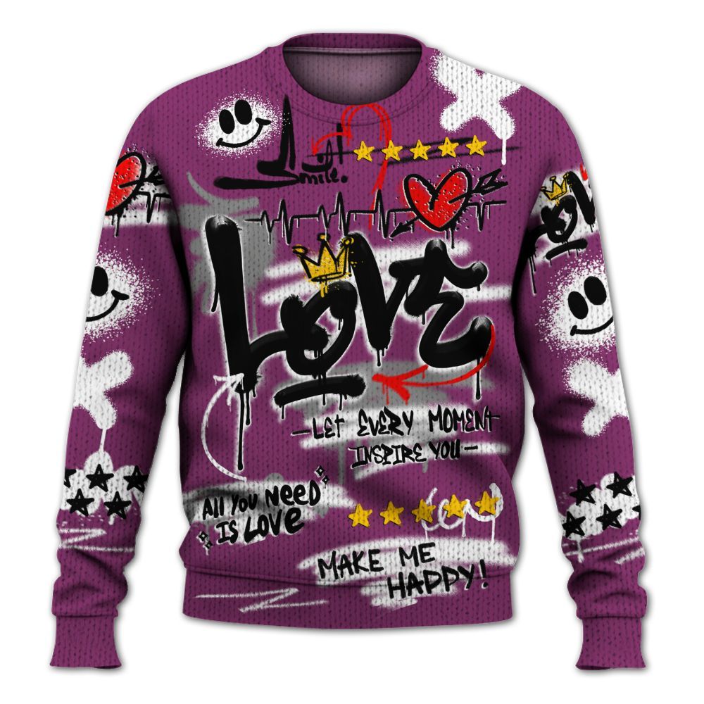 Knitted Sweater To Match Air Max Sunder Gore Tex Bold Berry - Happy Love Beats Graffiti Streetwear