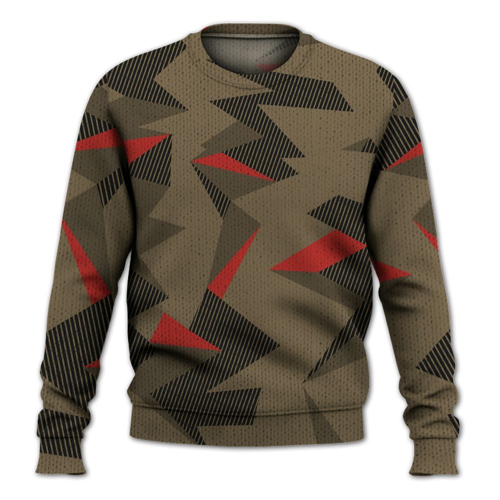 Knitted Sweater To Match Olive 9s - Geometric Camouflage Pattern