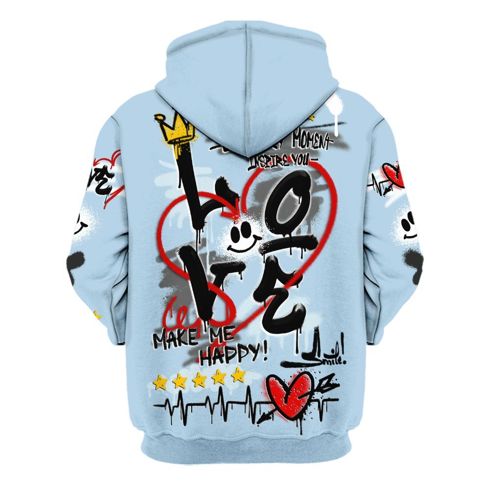 Hoodie To Match Foamposite One Psychic Blue - Happy Love Beats Graffiti All Over Print