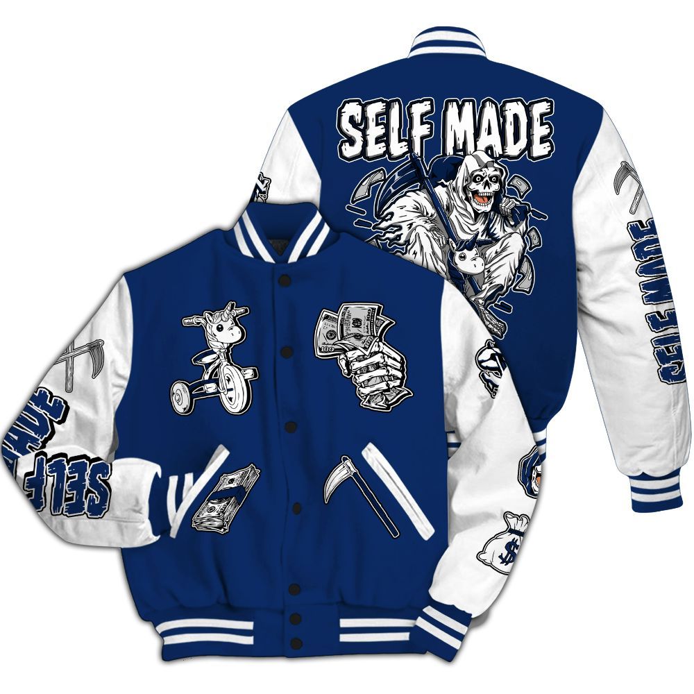 Varsity Jacket To Match High OG Deep Royal Blue 1s - Self Make Skeleton All Over Print