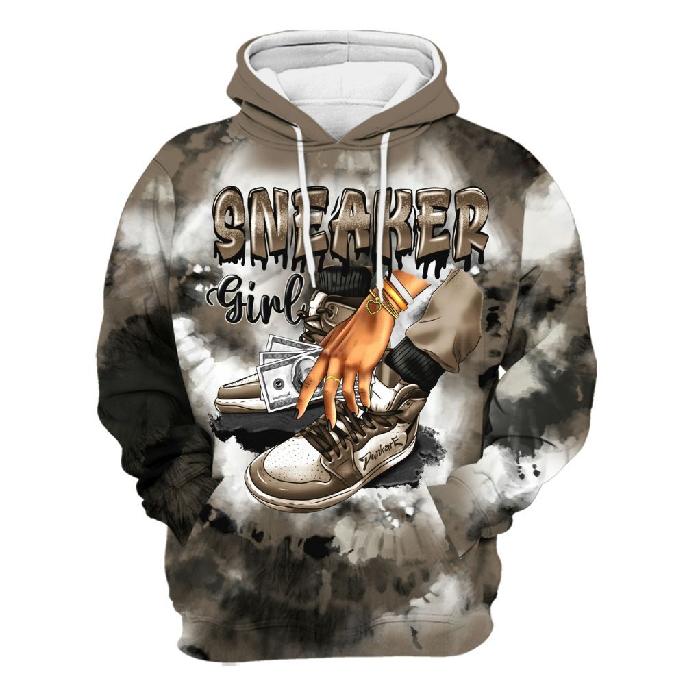 Hoodie To Match Low OG Dark Mocha 1s - SNEAKER Girl Money Drip Tie Dye All Over Print