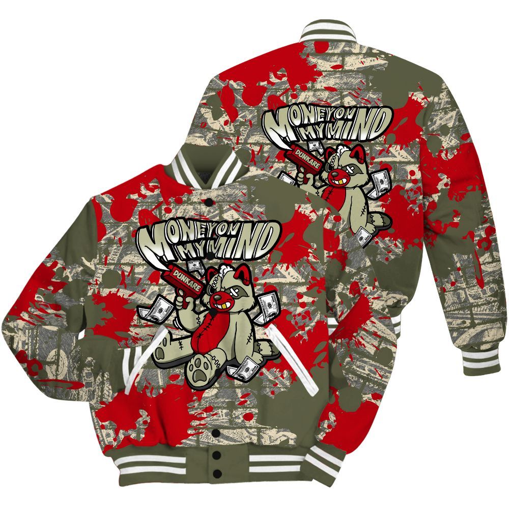 Varsity Jacket To Match Low OG Medium Olive 1s Shirt - Money On My Mind Raccoon Brick All Over Print