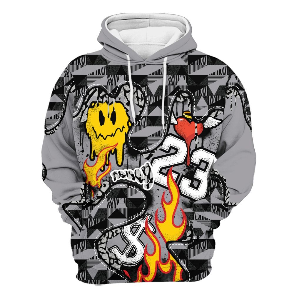 Hoodie To Match Cement Grey 3s - 23 Smile Burning Heart All Over Print