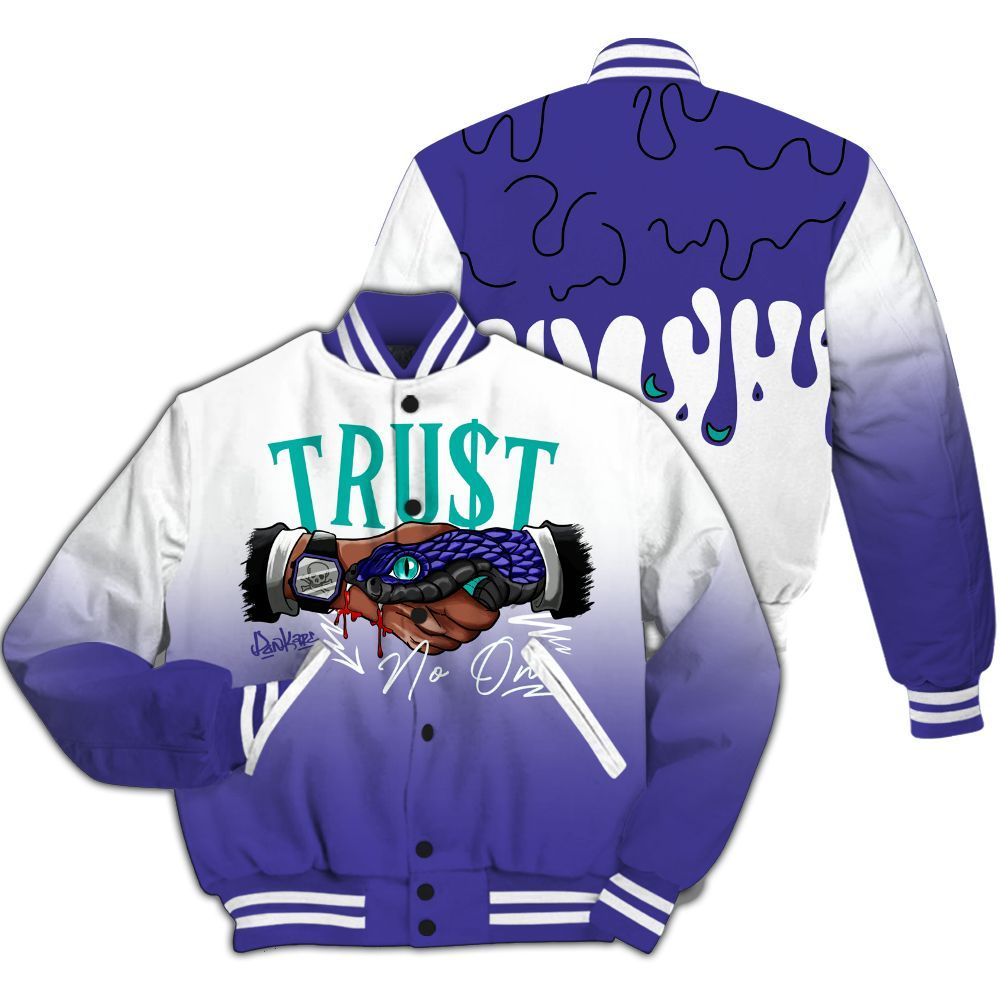 Varsity Jacket To Match Retro Grape 5s - Trust No One Drip All Over Print
