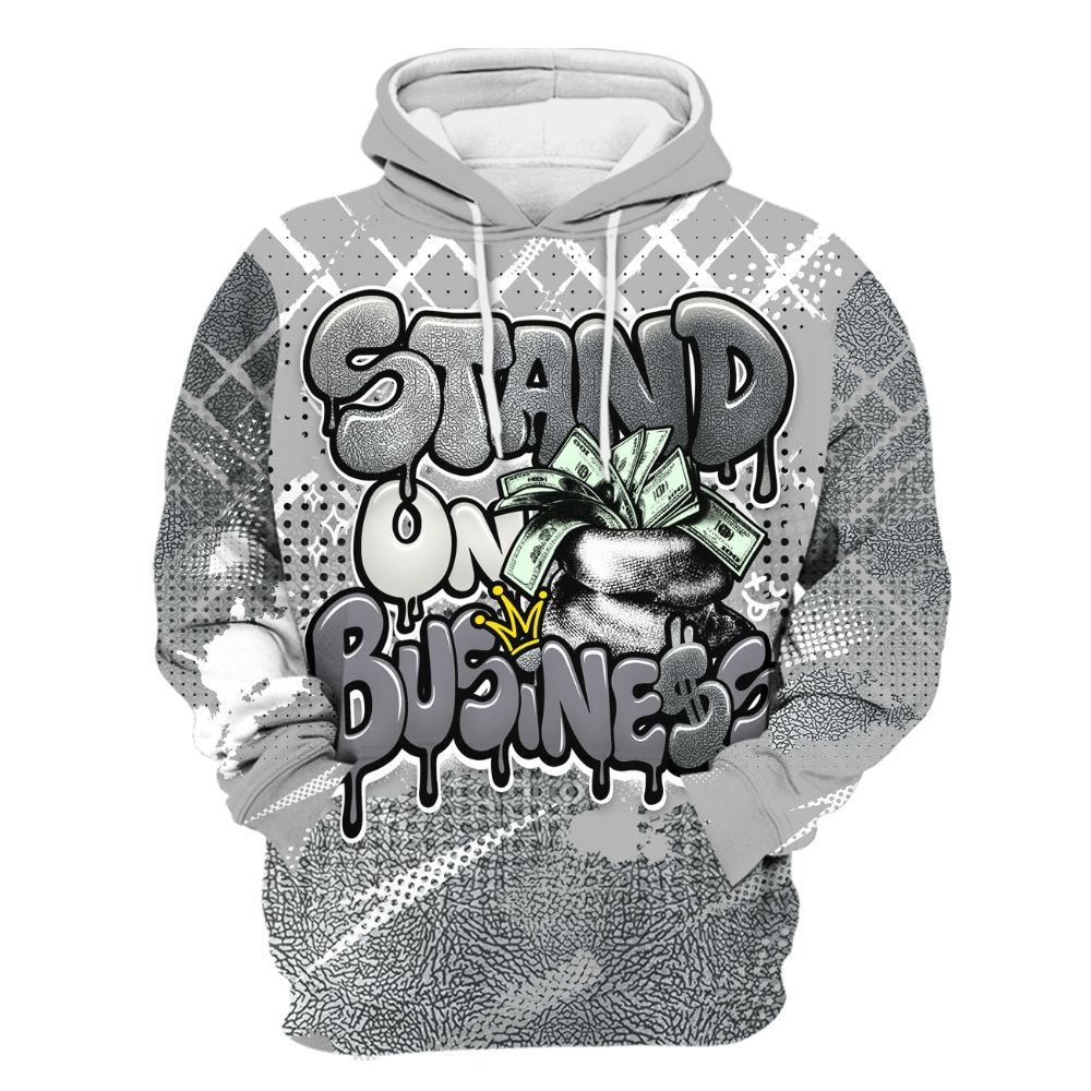 Hoodie To Match Cement Grey Silver 3s - Halftone Stand Business Drip All Over Print