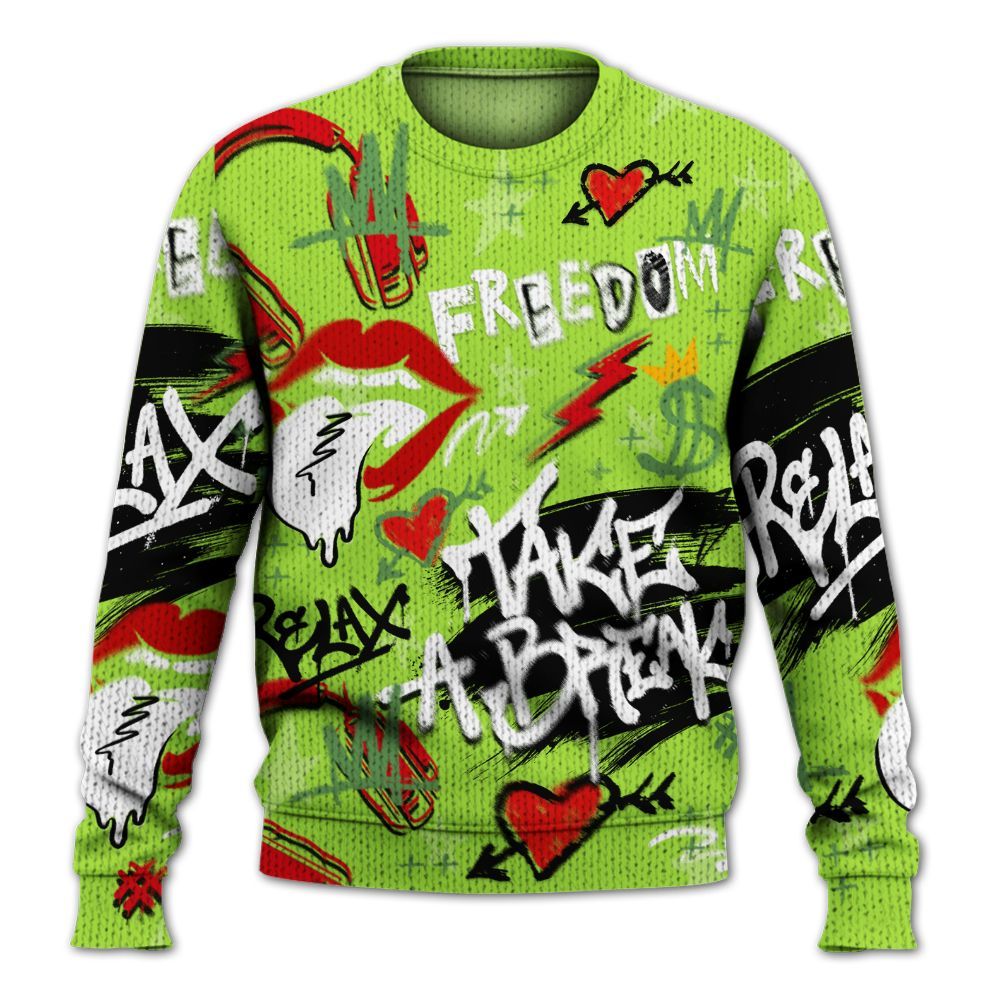 Knitted Sweater To Match Kobe 6 SE Grinch - Take Break Freedom Graffiti Streetwear