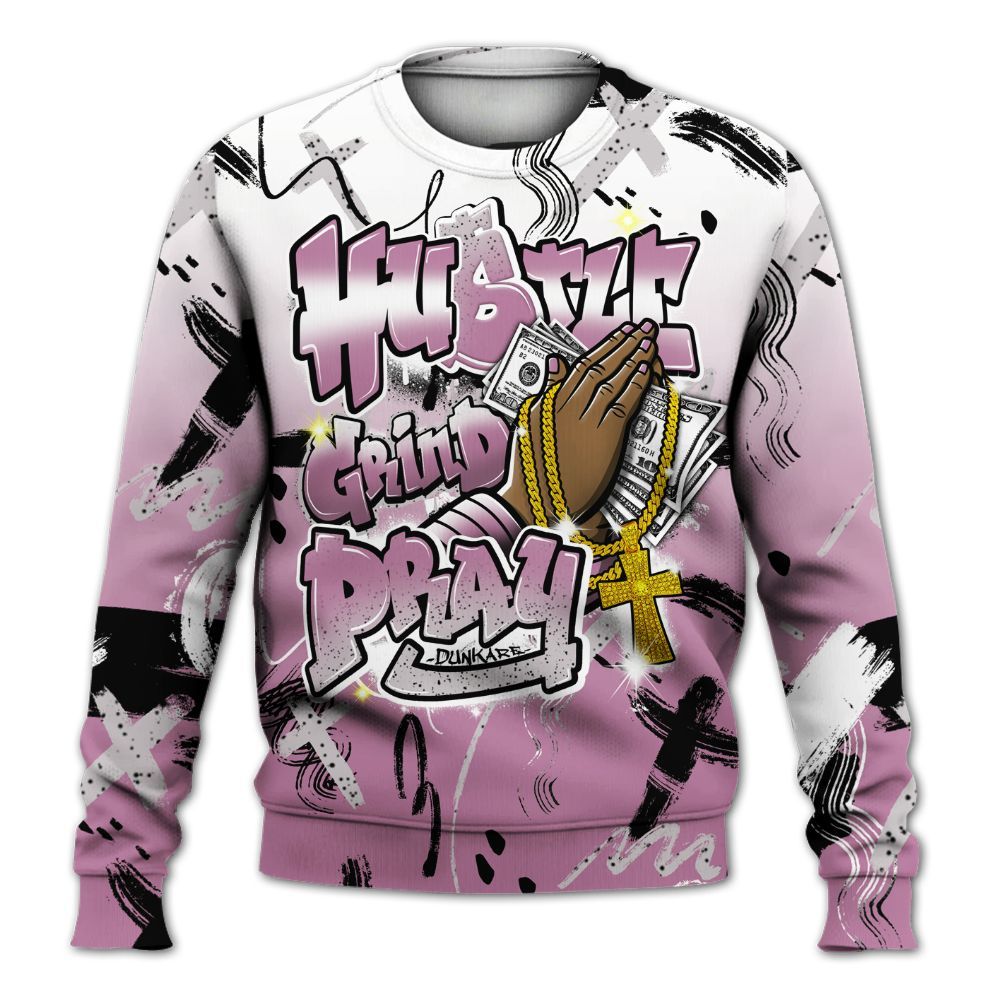 Sweatshirt To Match Neutral Grey Black White Orchid 4s - Money Hustle Grind Pray All Over Print